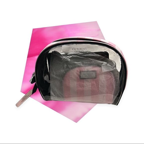 Victorias Secret Limited Edition 3 Pc Set Iconic Stripe Bow Cosmetic Bag - Picture 2 of 6